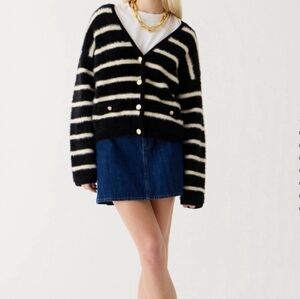 NWT J.Crew Lady Cardigan Jacket in Brushed Yarn Black White Stripe